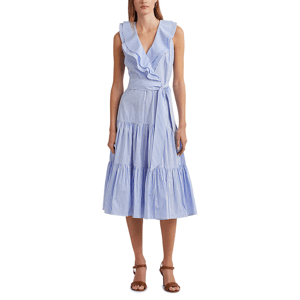 Lauren Ralph Lauren Striped Cotton Broadcloth Surplice Dress